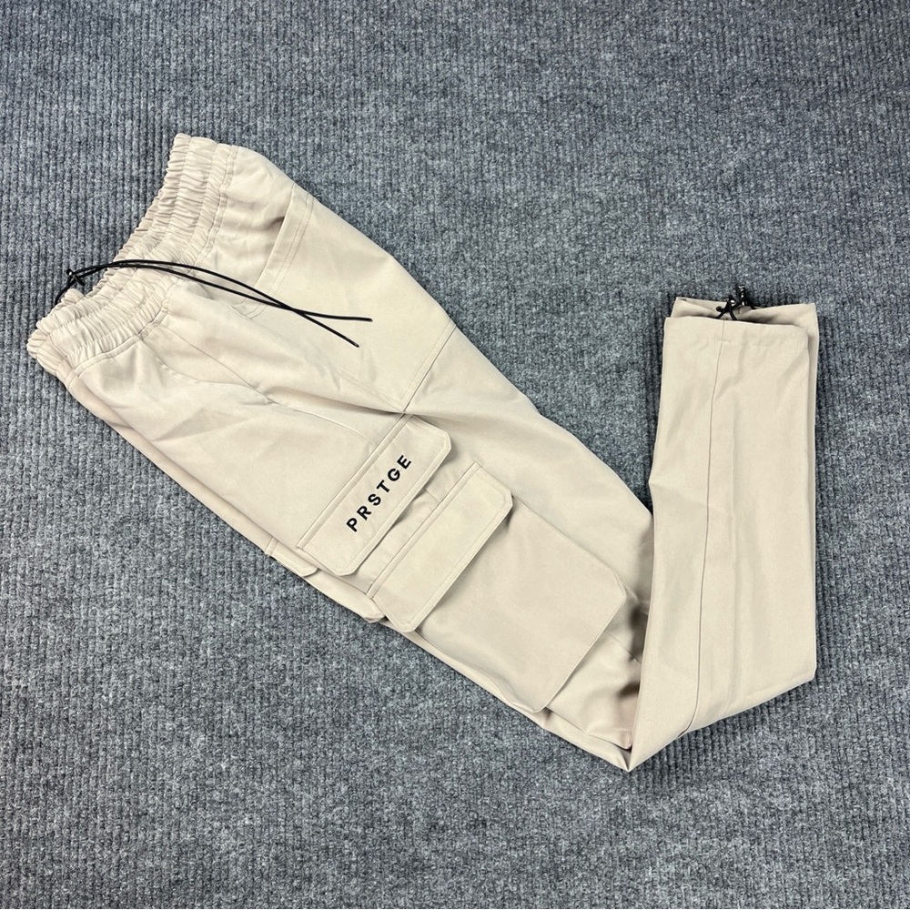 PRSTGE Utility Cargo Pants Small 30X32 Beige V6 Skinny Fit Bungie Cord